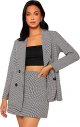 Women's 2 Piece Outfits Houndstooth Double Breasted Blazer and Skirt Suit Set