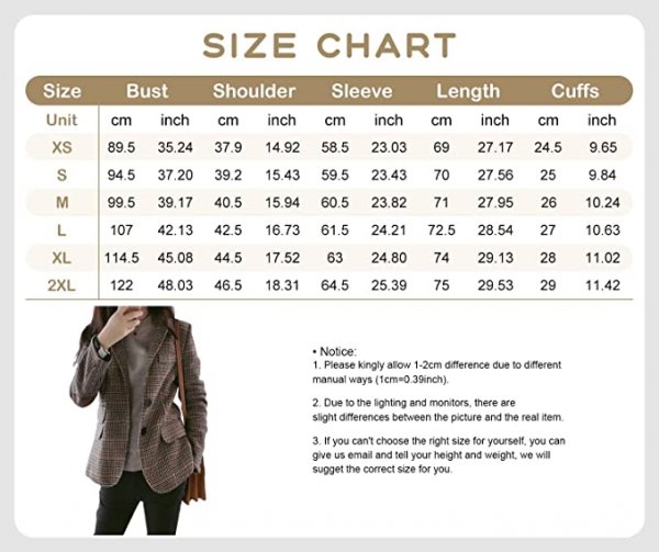 Womens Vintage Lapel Single Breasted Boyfriend Blazer Suits Plaid Jacket