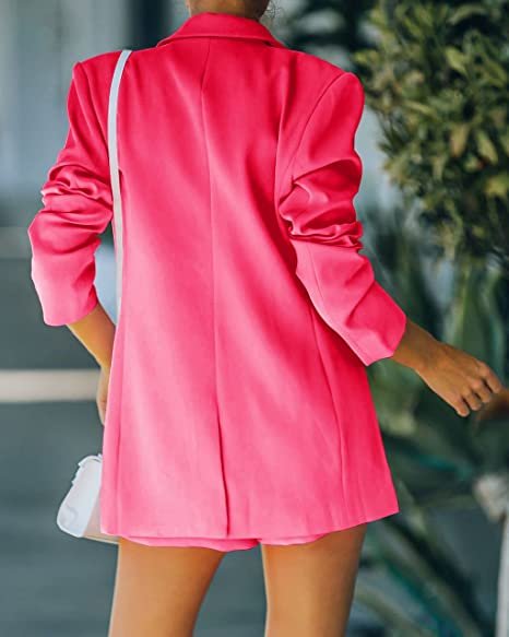 Women's 2 Piece Open Front Long Sleeve Blazer and Solid Short Pants Suit Sets