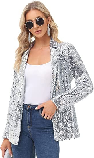 Women's sequin jacket front cardigan jacket casual long sleeved shiny cardigan jacket